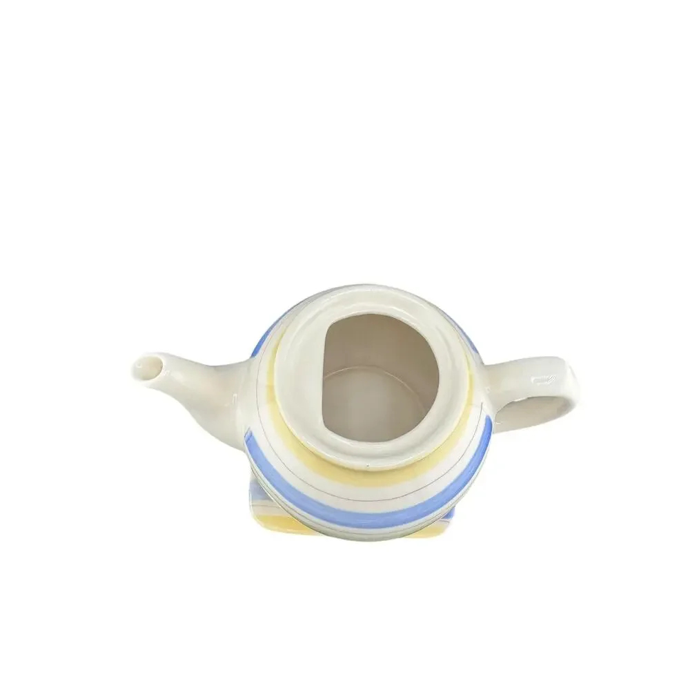 Crate & Barrel Sanibel Teapot Set Cream Earthy Stripe Stoneware Coastal Brew